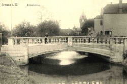 Dinkelbrücke mit Rathausturm, Pk. von 1908, own